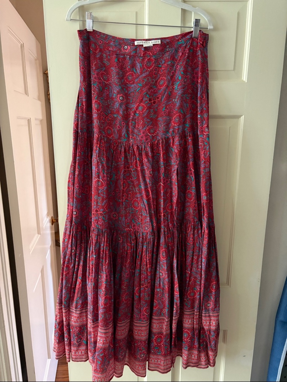 Veronica Beard Red Paisley Maxi Skirt